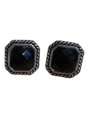 Vintage JJL Silver Rope Black Checkerboard Clip-on Earrings